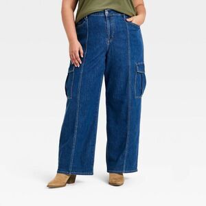 Open Box - Ava & Viv - Women's Baggy Pull-On Cargo Pants - Ava & Viv Blue Blue